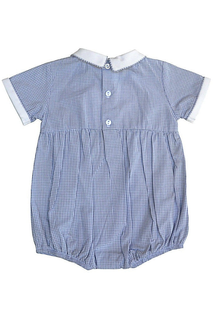 Hand Smocked Baby Boy Bubble Romper - Police Car Embroidery 2 - Carriage Boutique