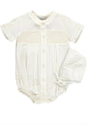 Hand Smocked Special Occasion Baby Boy Romper with Bonnet - Carriage Boutique