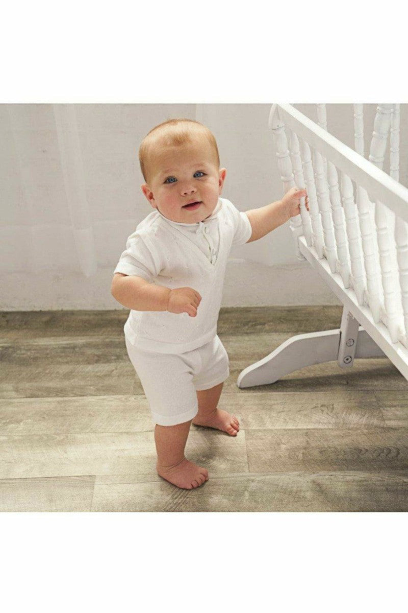 Baby Boy Knit Outfit White Short Set 4 - Carriage Boutique