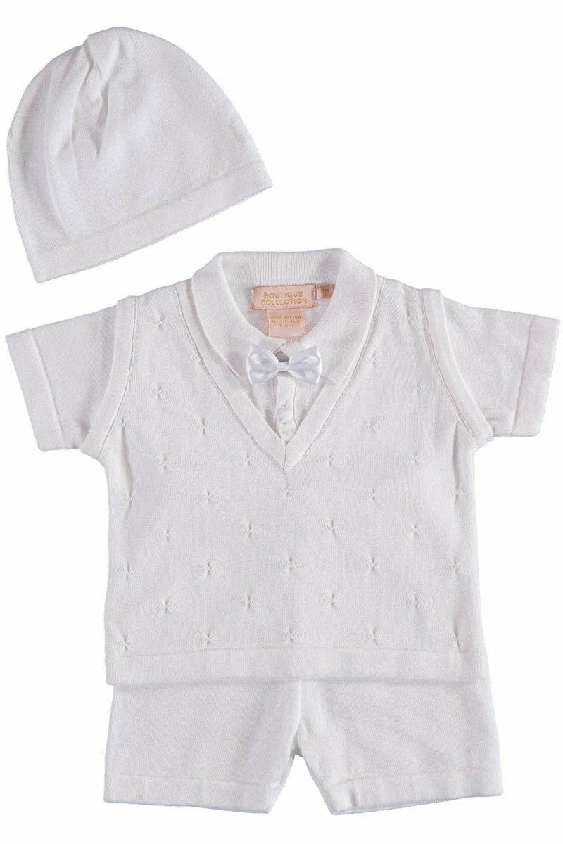 Baby Boy Knit Outfit White Short Set - Carriage Boutique
