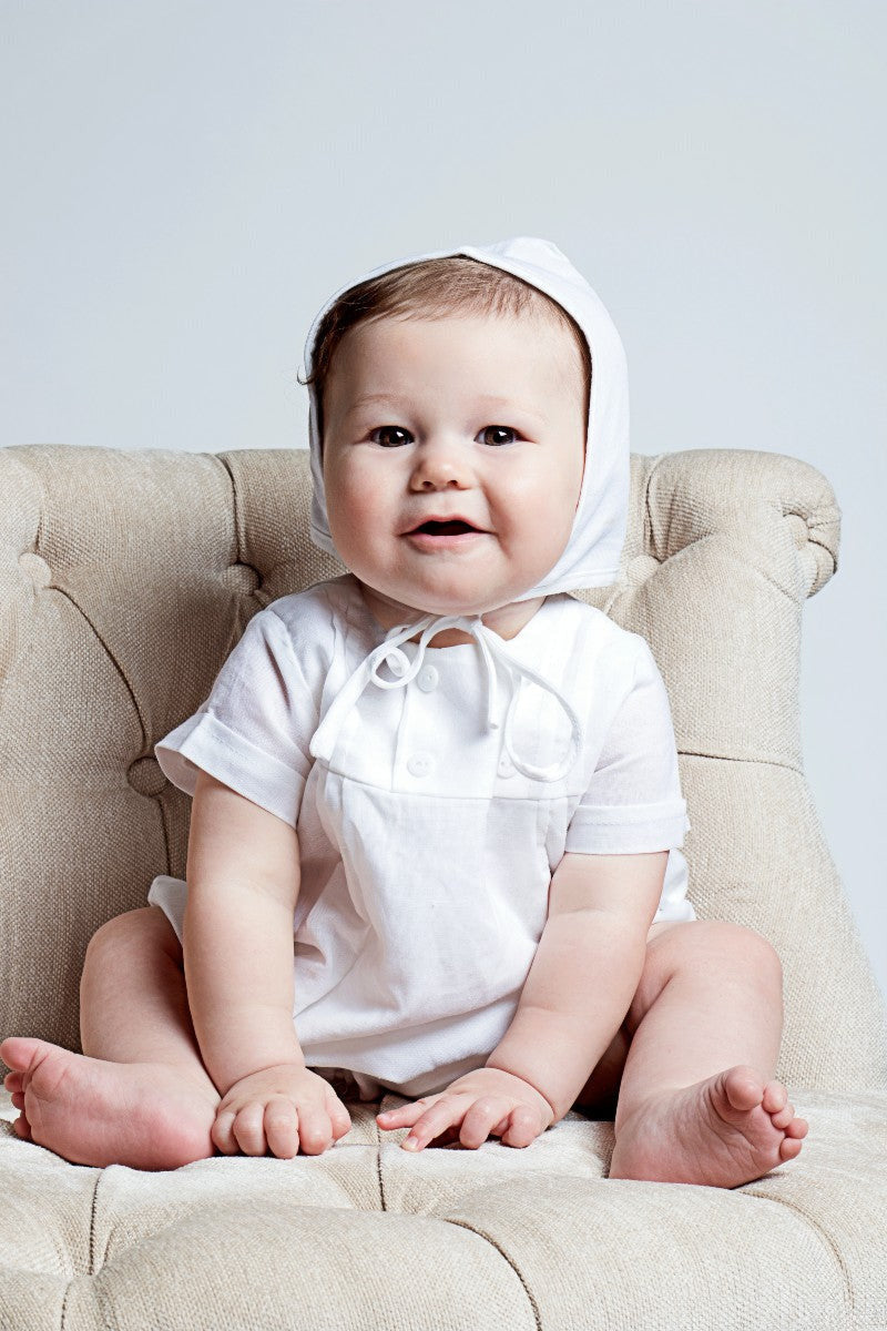 Linen Tuck Romper Baby Boy Christening Outfit 3 - Carriage Boutique