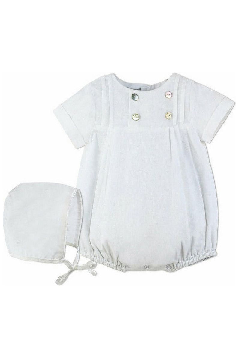 Linen Tuck Romper Baby Boy Christening Outfit - Carriage Boutique