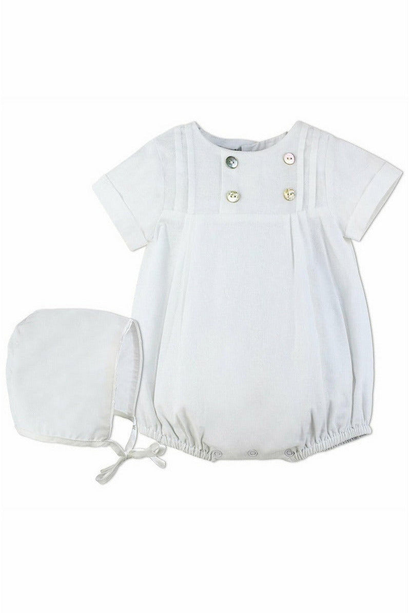 Linen Tuck Romper Baby Boy Christening Outfit - Carriage Boutique
