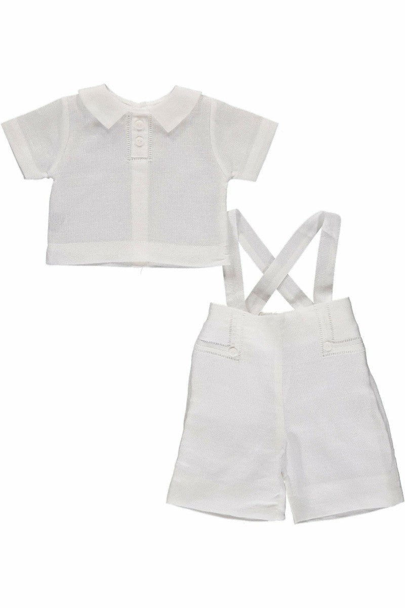 Linen Baby Boy Christening Outfit with Suspenders 3 - Carriage Boutique