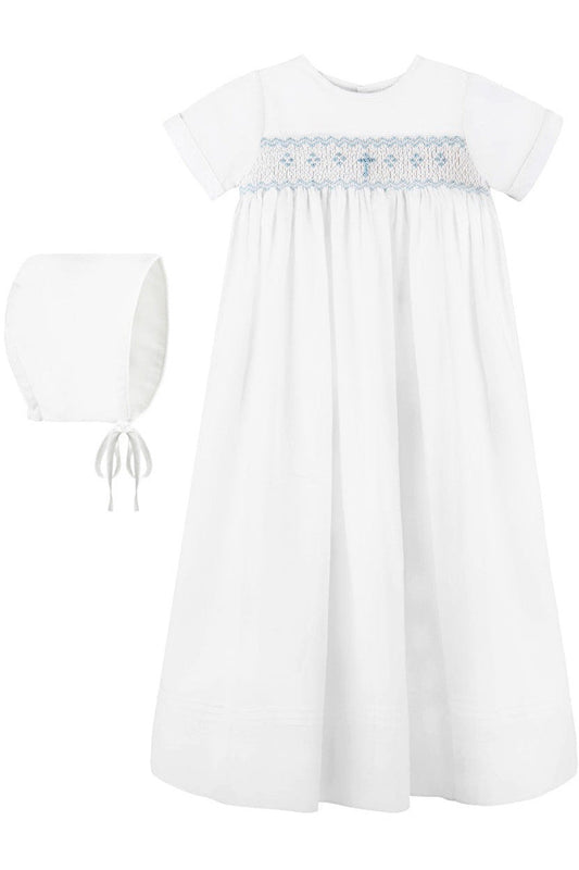  Long Bullion Cross Baby Boy Christening Gown with Bonnet - Carriage Boutique
