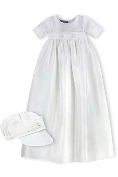 Satin White Long Baby Boy Christening and Baptism Gown with Hat - Carriage Boutique