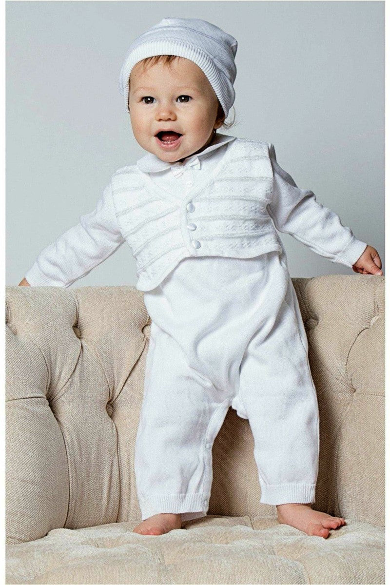 Baby Boys Christening Outfit with Attached Vest and Hat 2 - Carriage Boutique