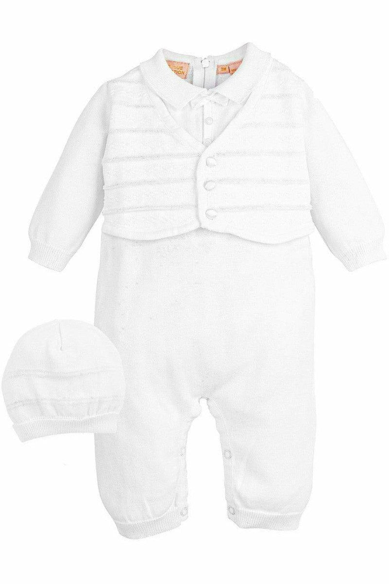 Baby Boys Christening Outfit with Attached Vest and Hat - Carriage Boutique