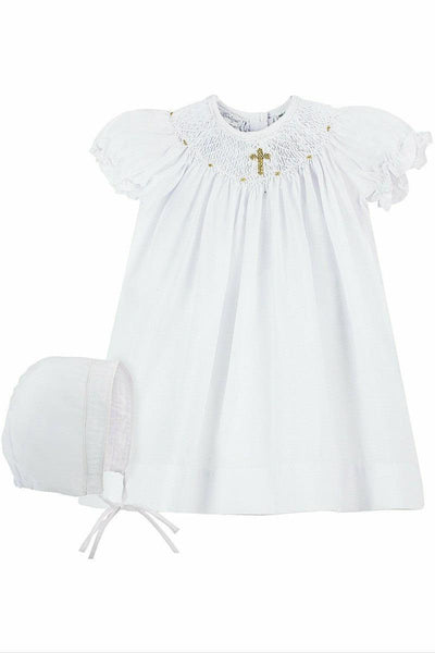 Hand Smocked Baby Girl Christening Dress with Bonnet - Carriage Boutique