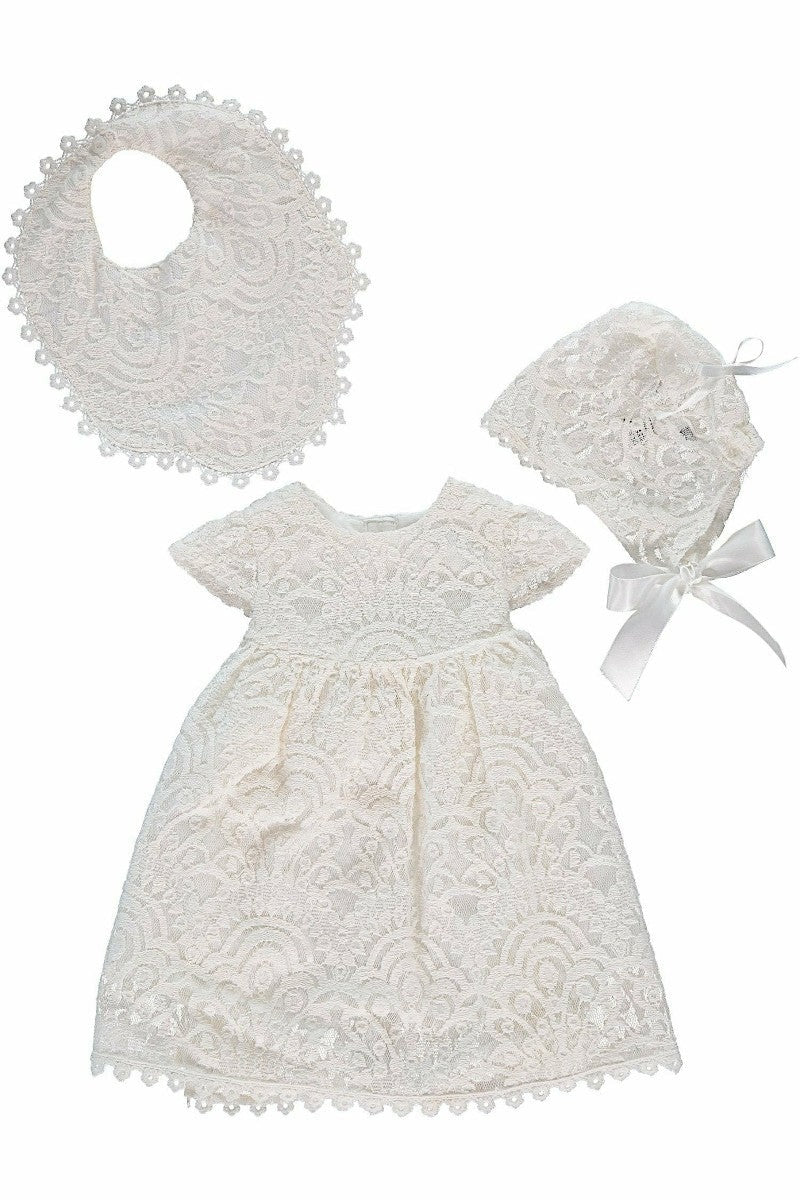 Baby Girl Baptism Special Occasion Lace Dress with Bonnet 2 - Carriage Boutique