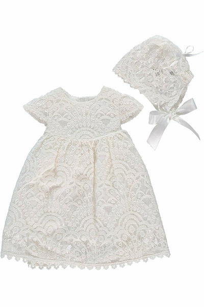 Baby Girl Baptism Special Occasion Lace Dress with Bonnet - Carriage Boutique