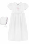 Baby Girl Christening Gown Pink Embroidered Cross with Bonnet 2