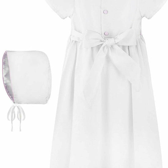 Baby Girl Christening Gown Pink Embroidered Cross with Bonnet 3