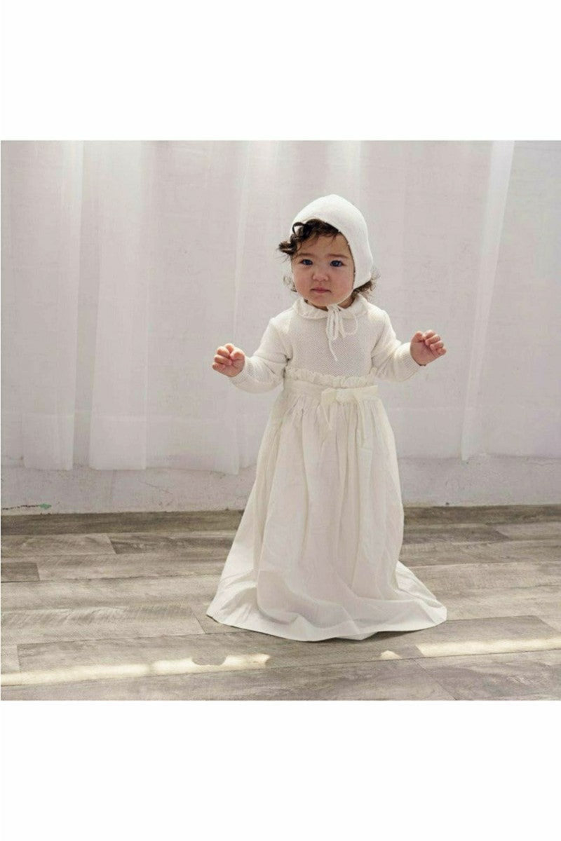 Pebble Stitch Baby Girl Christening Gown with Bonnet  3 - Carriage Boutique