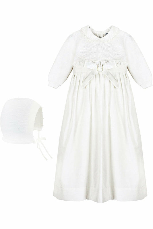 Pebble Stitch Baby Girl Christening Gown with Bonnet - Carriage Boutique