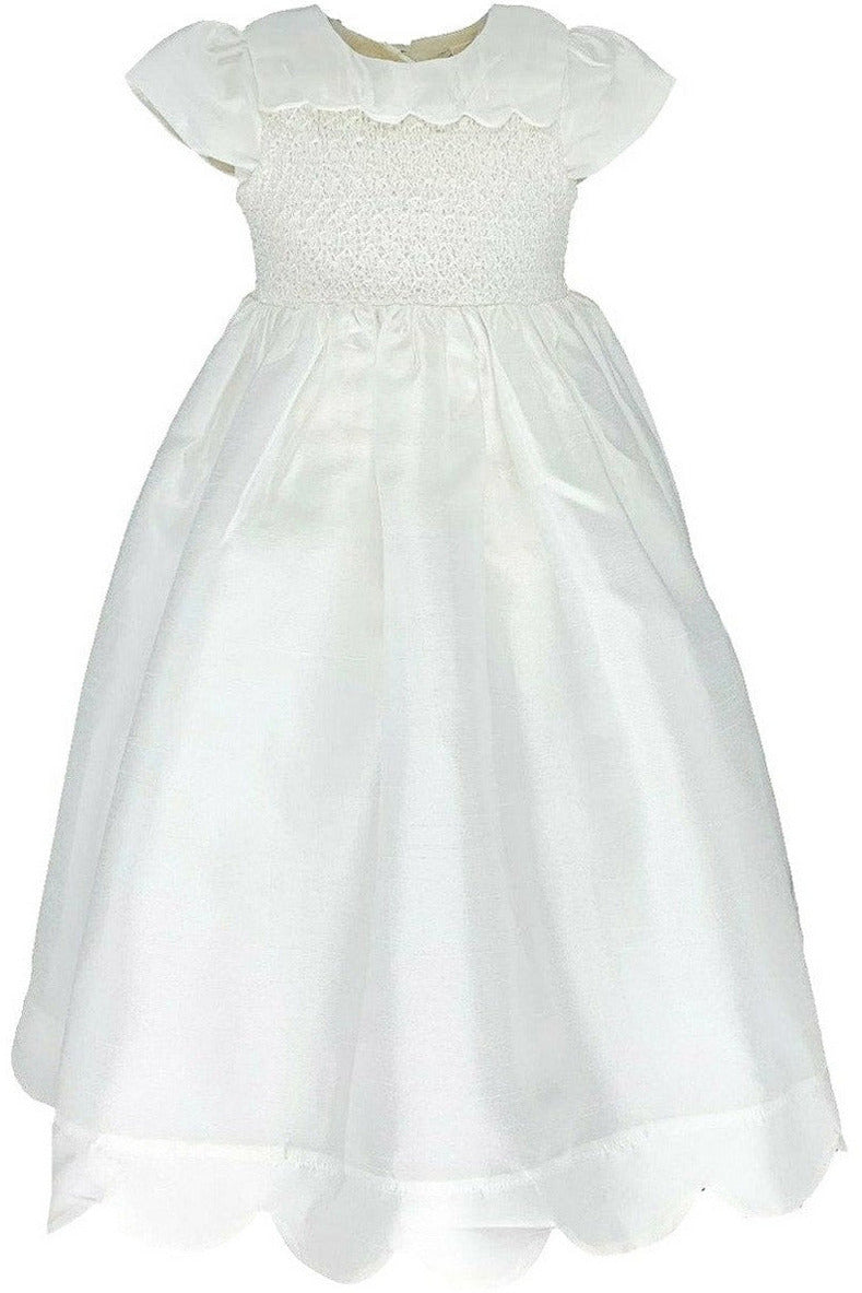 Scallop Baby Girl Christening Gown with Bonnet - Carriage Boutique