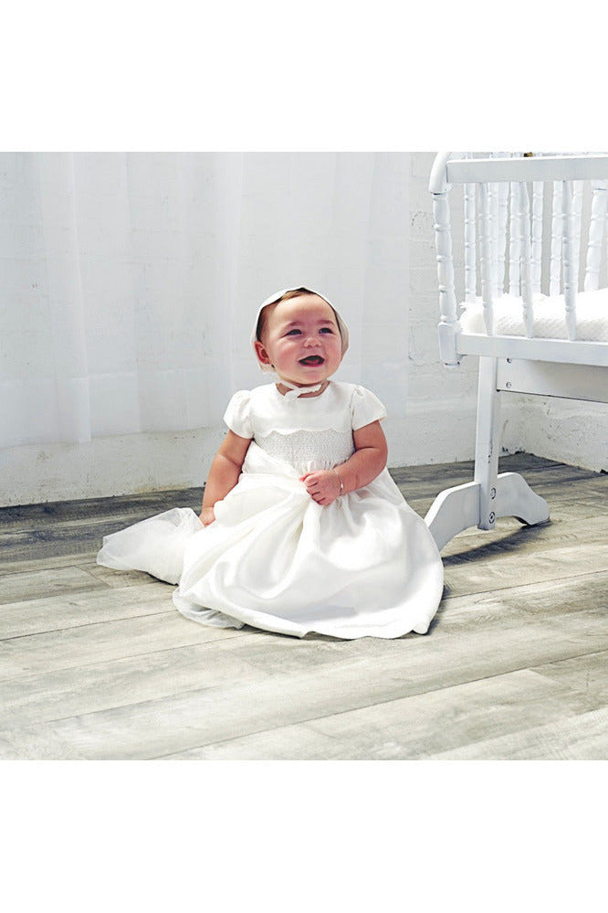Scallop Baby Girl Christening Gown with Bonnet 5 - Carriage Boutique