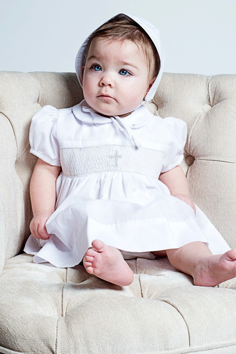 Smocked Cross Baby Girl Christening Dress 2 - Carriage Boutique
