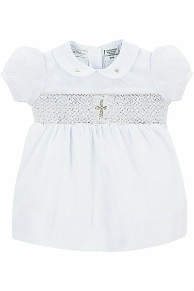 Smocked Cross Baby Girl Christening Dress - Carriage Boutique