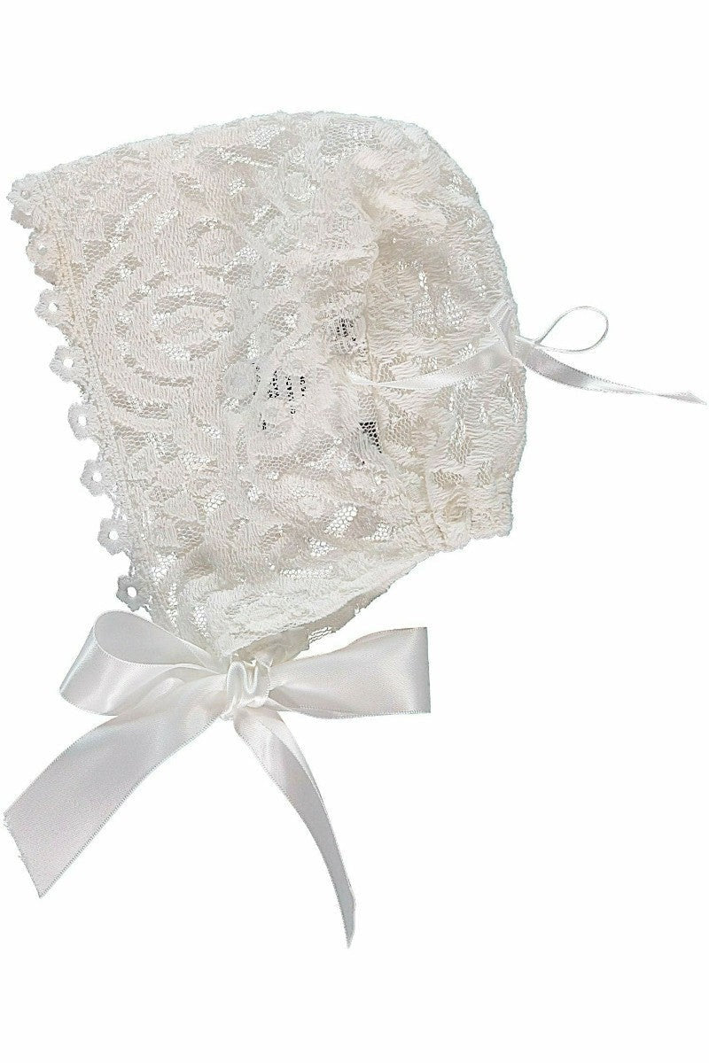 Elegant Lace Baby Girl Baptism Bonnet - Carriage Boutique