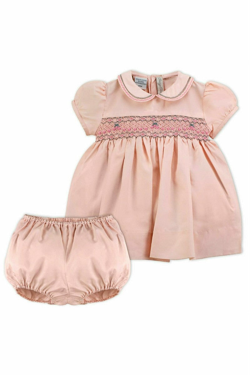 Elegant Taffeta Pink Short Sleeve Baby Girl Dress - Carriage Boutique