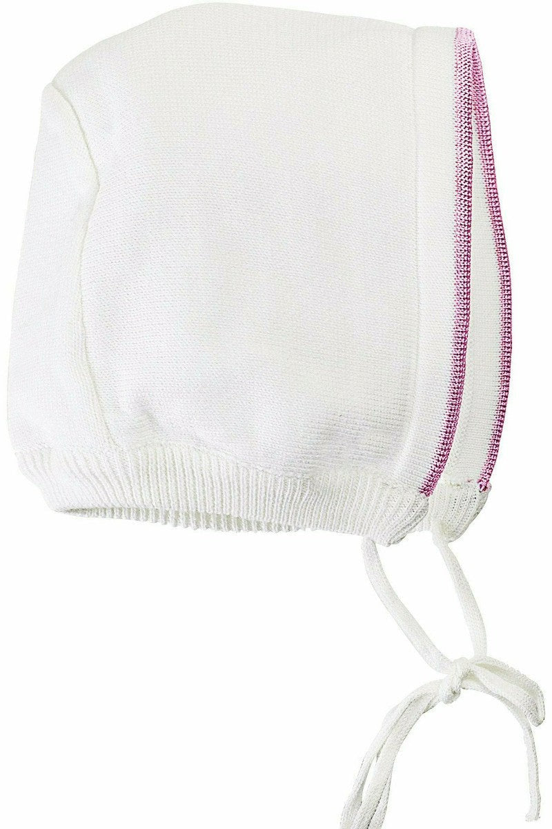 Pearl Pink Cross Baby Girl Knit Outfit with Bonnet 2 - Carriage Boutique