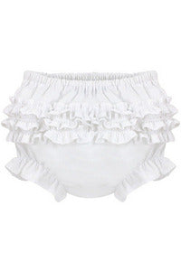 Baby Girl Knitted Diaper Cover - White Bloomers with Ruffles - White Bloomers with Ruffles - Carriage Boutique