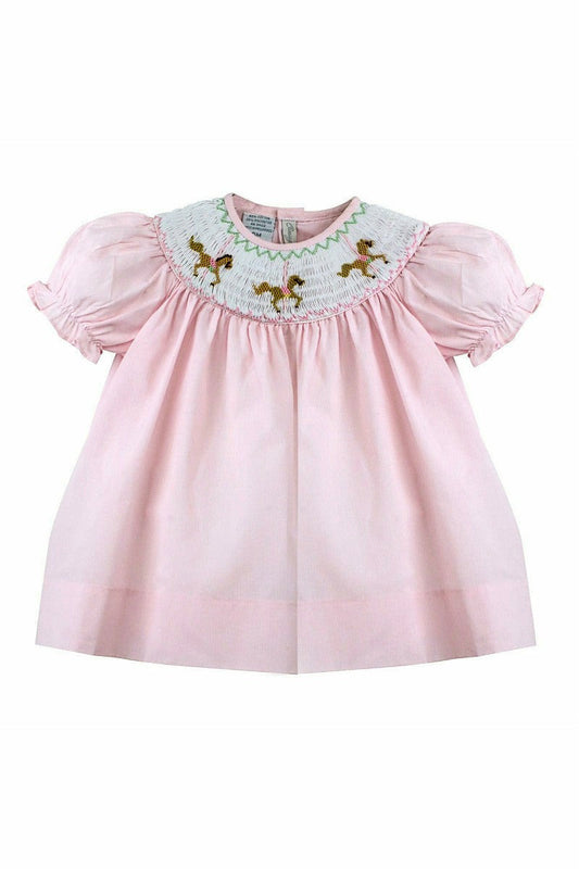 Pink Hand Smocked Baby Girl Bishop Dress 2 - Carriage Boutique