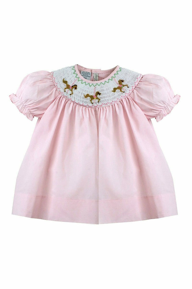 Pink Hand Smocked Baby Girl Bishop Dress 2 - Carriage Boutique