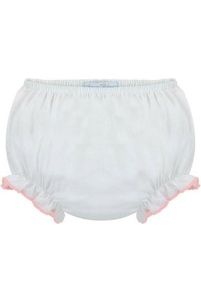 Baby Girl Ruffle Diaper Cover Pink Trim 2 - Carriage Boutique