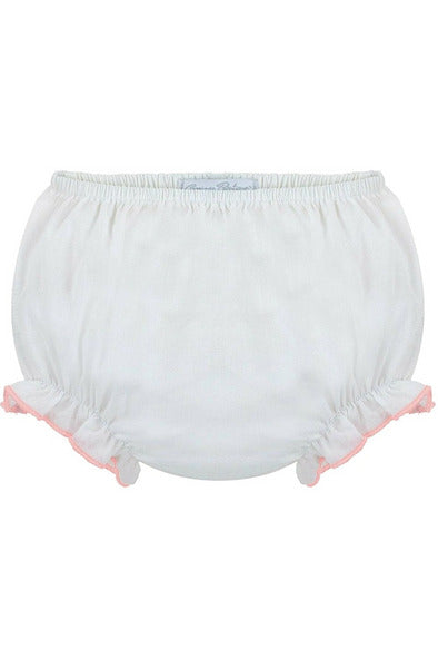 Baby Girl Ruffle Diaper Cover Pink Trim 2 - Carriage Boutique