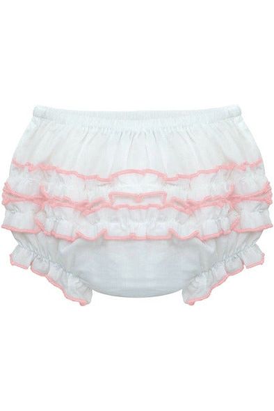 Baby Girl Ruffle Diaper Cover Pink Trim - Carriage Boutique