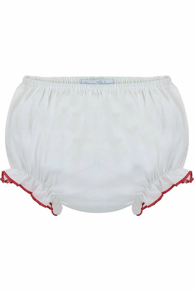 Baby Girl Ruffle Diaper Cover Red Trim 2 - Carriage Boutique