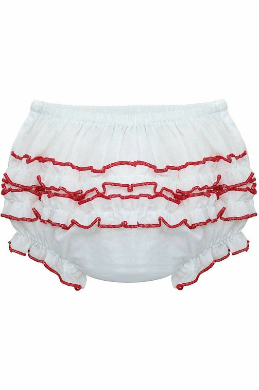 Baby Girl Ruffle Diaper Cover Red Trim - Carriage Boutique