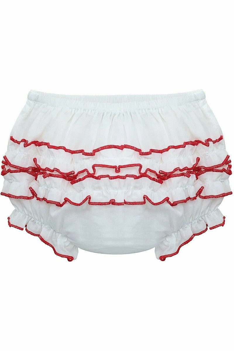 Baby Girl Ruffle Diaper Cover Red Trim - Carriage Boutique