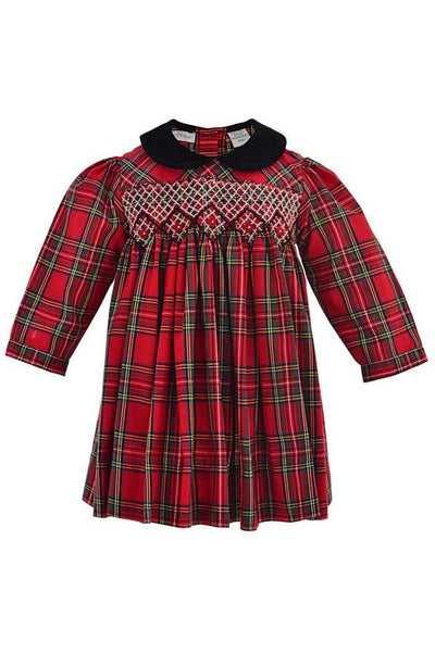 Baby Girl Plaid Long Sleeve Dress with Hand Smocked Design - Carriage Boutique