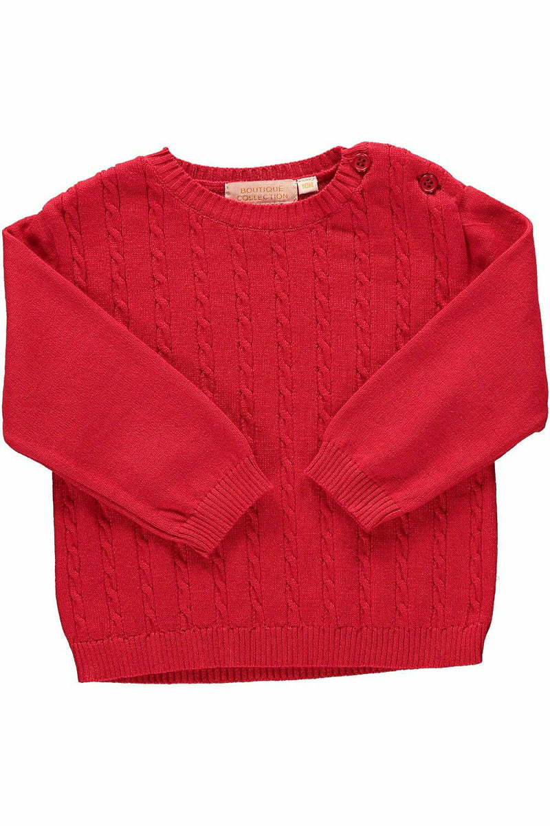 Red Pullover Crew Neck Baby & Toddler Cable Sweater (Boys & Girls) - Carriage Boutique
