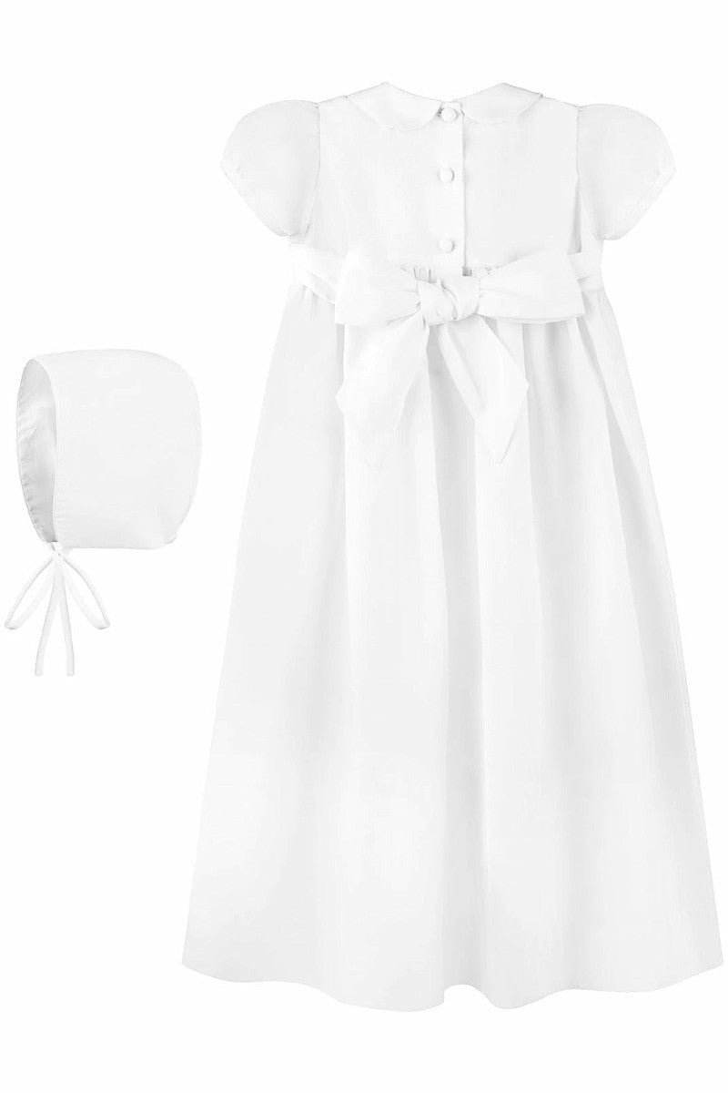 White Smocked Cross Baby Christening Gown with Bonnet 2 - Carriage Boutique