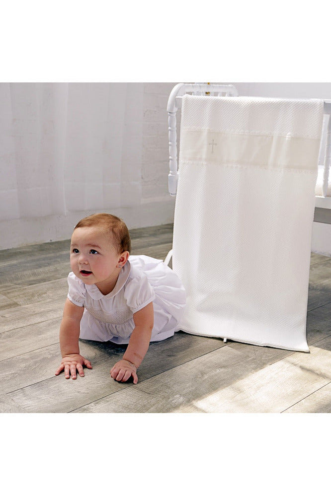 White Smocked Cross Baby Christening Gown with Bonnet 3 - Carriage Boutique