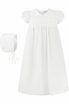 White Smocked Cross Baby Christening Gown with Bonnet - Carriage Boutique