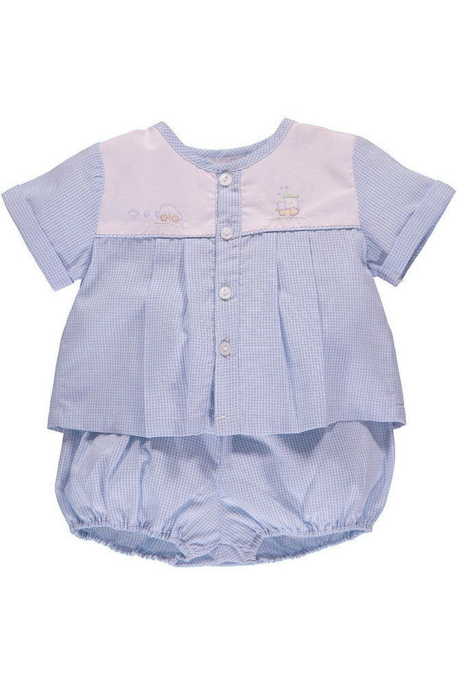 Baby Boy Coming Home Spring Short Set Bubble Romper Ou 2pc. Short Set Bubble Romper 2 - Carriage Boutique