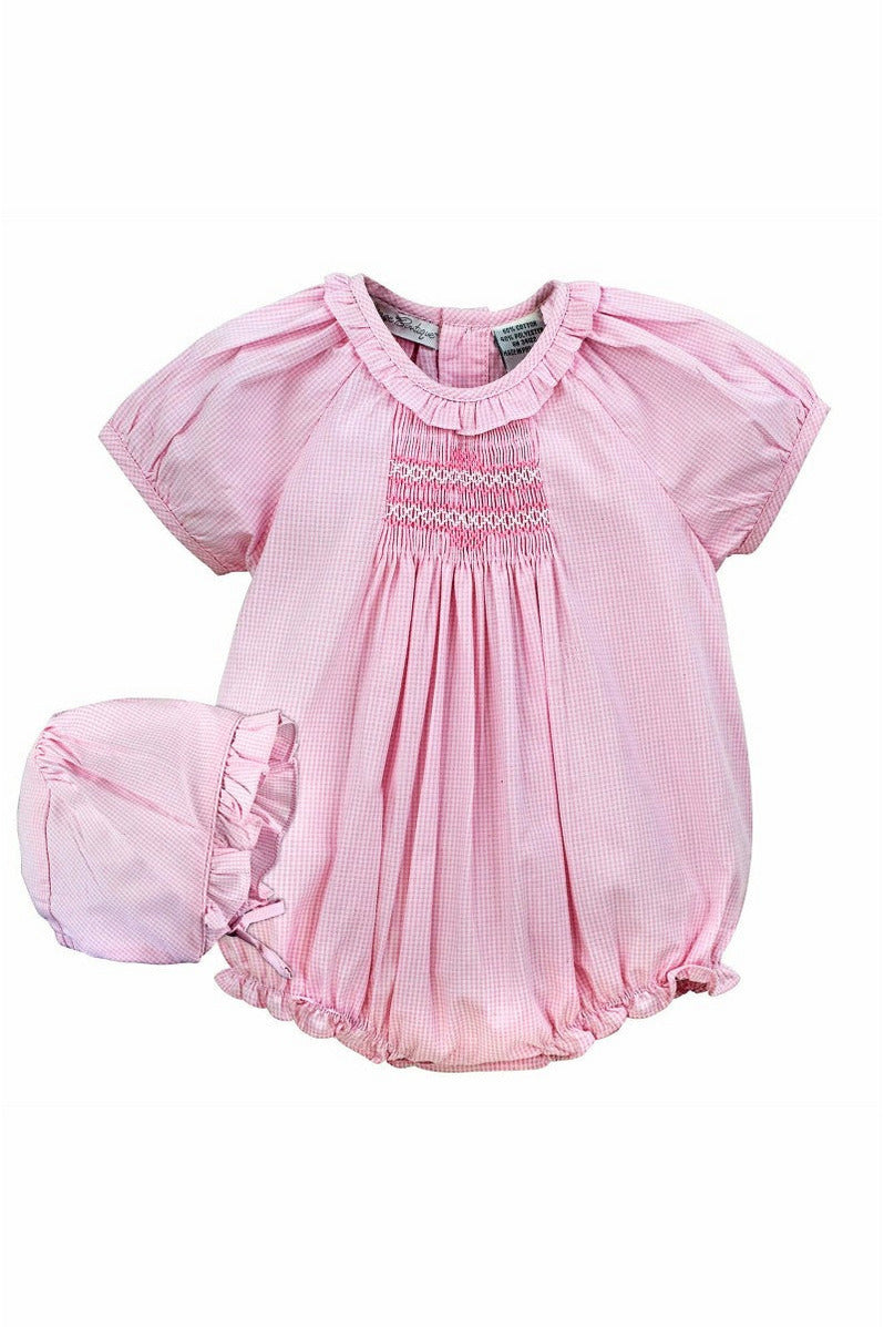 Carriage Boutique Baby Girl Bubble Romper with Matching Hat - Pink Gingham - Carriage Boutique