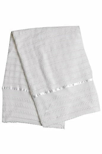 Carriage Boutique White Baby Blanket with Silk Lines - Carriage Boutique