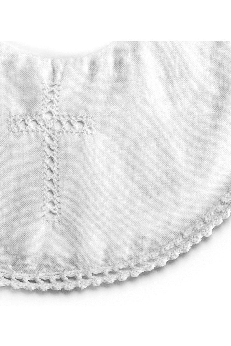 Christening Bib with Hand Embroidered Cross and Satin Ribbon 5 - Carriage Boutique