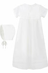 Christening Baptism Gown with Hand Smocked Cross with Bonnet Unisex 2 - Carriage Boutique