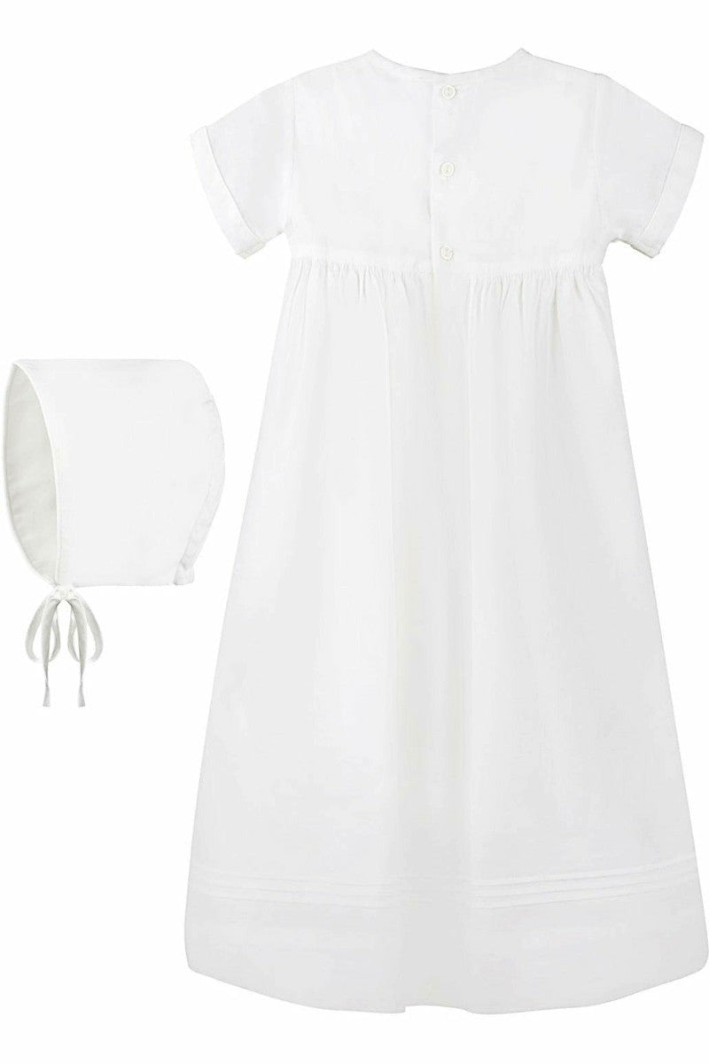 Christening Baptism Gown with Hand Smocked Cross with Bonnet Unisex 2 - Carriage Boutique