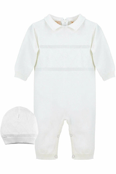 Coverall Diamond Stitching with Hat Baby Boy Christening Outfit - Carriage Boutique