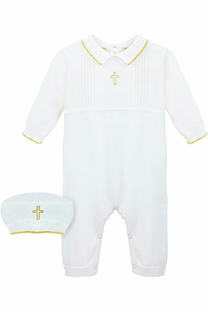 Cross Detail with Hat Baby Boy Christening & Baptism Romper - Carriage Boutique