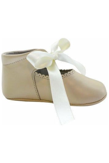 Baby Girl's Christening Leather Shoe w/ Satin Ribbon - Beige [product_tags] - Carriage Boutique