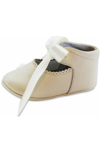 Baby Girl's Christening Leather Shoe w/ Satin Ribbon - Beige [product_tags] - Carriage Boutique